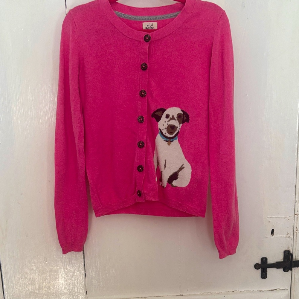 Mini Boden Pink Dog Print Cardigan Size 9-10